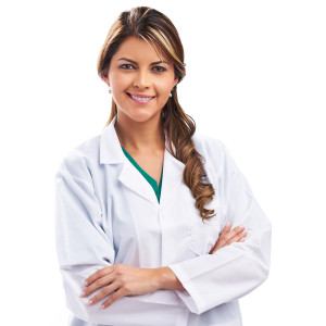 Smiling medical woman doctor.  Isolated over white background
